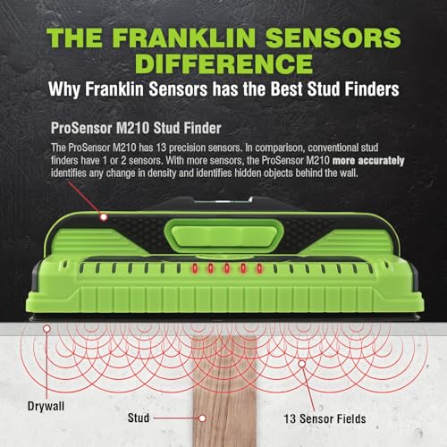 Franklin Sensors ProSensor M210 13-Sensor Stud Finder, Wire Warning, Green - color: Green