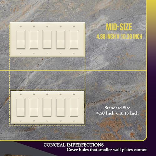 ENERLITES 5-Gang Mid-Size Decorator Switch Outlet Wall Plate Cover, 1 Pack - color: Light Almond, size: Mid-size