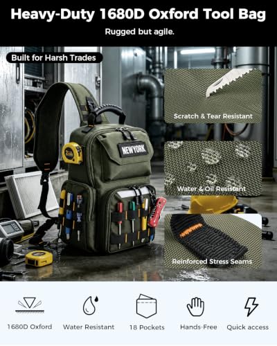 Electrician Tool Chest Bag, Tactical HVAC 3-Point Harness Olive - color: Green