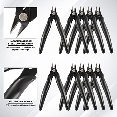 YaeCCC 10 Pack Wire Cutters Black Diagonal Cutting Pliers for Electronic, Model, Jewelry Making, 170 Flush Cutter 5 inch