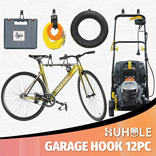 HUHOLE 14PC Garage Hooks Heavy Duty, Utility Garage Storage Hooks, Wall Mount Garage Hooks with Anti-Slip Coating for Hanging Ropes, Bikes, Ladders and Bulk Items. - style: Garage Hook Kit 14 PC