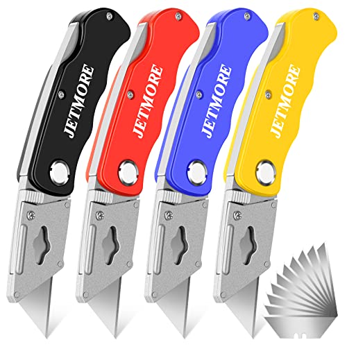 JETMORE 4 Pack Folding Utility Knife, Box Cutter with 10 Blade, Razor Knife - size: 4 Pack