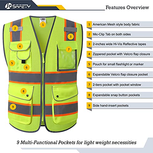 JKSafety Safety Vest for Men Women Reflective Hi Vis JK100 Yellow M - color: 100-yellowt2, size: Medium