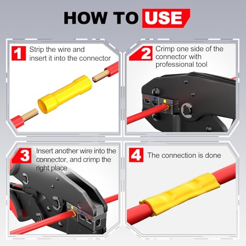 AIRIC Wire Butt Splice Connectors Kit Insulated Electrical Crimp Terminal - size: 200 PCS