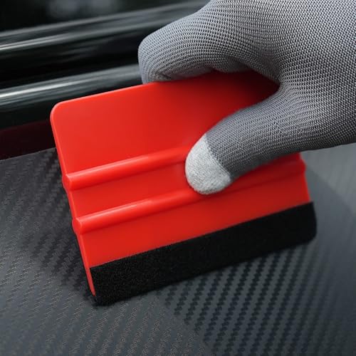 2-Pack Felt Edge Squeegee Tool for Vinyl Wrap & Wallpaper Smoothing, Plastic Scraper with Replacement Fabric Felts, Anti-Scratch Applicator for Car Window Tint, Glass Film & Craft Decals - color: Red