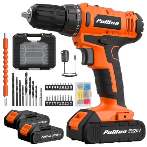PULITUO 20V Cordless Drill Set, 2 Batteries Electric Screwdriver, 30Nm Power Drill Driver, 21+1 Torque, 2 Speed, 3/8"Keyless Chuck, power Drill with LED Light, Drill Driver Kit for Home (Orange) - style: Box-orange
