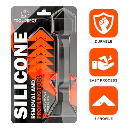 3 in 1 Caulking Tool with 6 Silicone Tips – Sealant Finishing & Caulk Remover, Stainless Steel Head, Mastic Remover & Angle Scraper for Bathroom, Kitchen, Floor, Window, Sink