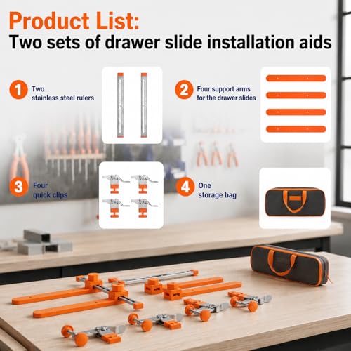 Drawer Slide Installation Jig with Toggle Clamp,Cabinet Hardware Jig with Magnetic Arm Punch Locator, Installing Faster, Straighter, and Smarter(4 Layers)