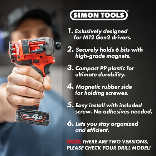 Simon Tools Magnetic Bit Holder for Milwaukee M12 Fuel Surge Impact Driver and Drill - Holds 6 Bits - color: Black Right Side, size: Fits Model No 25xx (Gen2) ONLY!