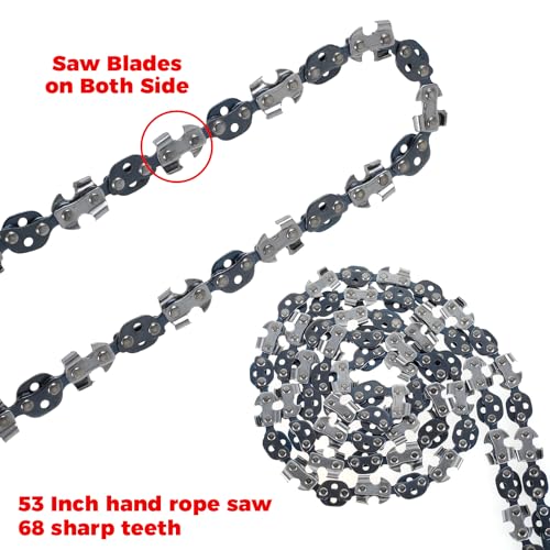 53 Inch Rope Saw High Reach Tree Limb Hand Rope Saw Chains with 68 Teeth & Folding Ropes Chain Saws for Tree Trimming Pocket Chainsaw Gardening Camping Cutting Tool