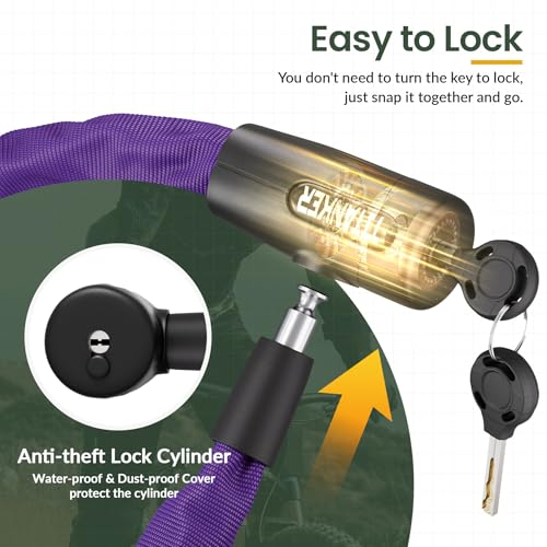 Titanker Bike Chain Lock with Keys, 3.3 Feet Security Heavy Duty Anti-Theft Bicycle Chain Locks for Bike, Motorcycle, Bicycle, Door, Gate, Fence, Grill (6mm, 8mm, 10mm Thick Chain) - color: Purple-6mm Chain