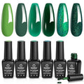 Beetles Green Gel Polish Set - 6 Color Jelly Glitter Sparkle Gel Nail Polish Set, Soak Off UV Nail Lamp Avocado Dark Carnival Nail Art Design Home Salon Gifts for Women - color: A-Mixed Finishes | Green Teal