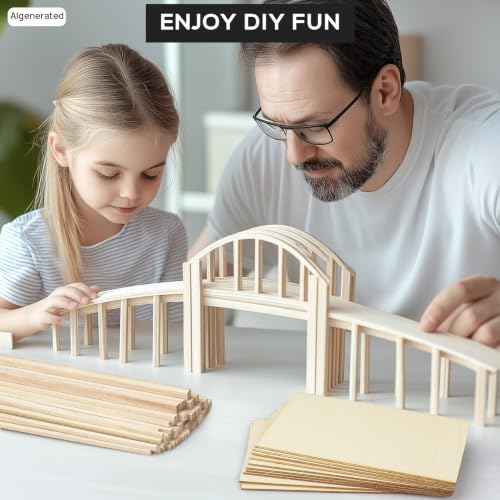 Unfinished Balsa Wood Sheets Sticks, Wood Dowel Rods Square Basswood Sheets, 50 Pcs Wooden Craft Making Supplies for Crafts DIY Projects Making