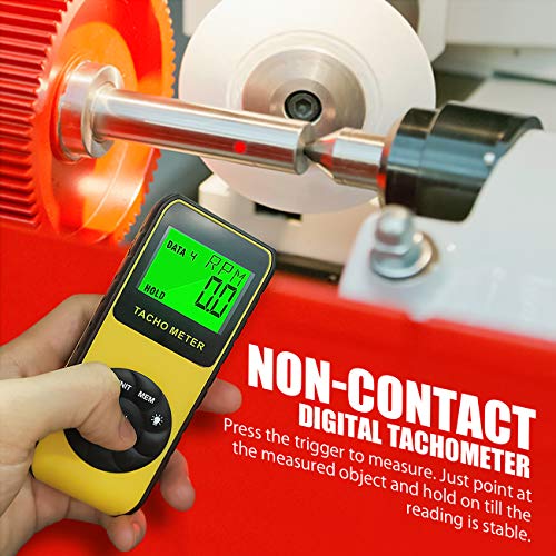 Photo Tachometer Non-Contact 7.0-99,999 RPM Speed Meter, AIOMEST Laser Automotive Speedometer, Tach Gauge Tester Measure RPM for Car Truck Motorcycle Engine Lawn Mower with Data Logging AI-9235C - color: yellow