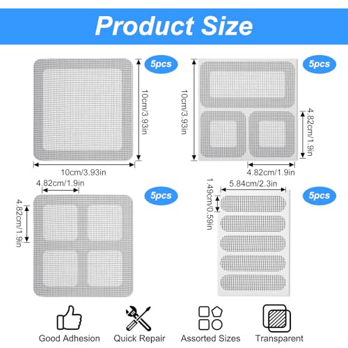Sibba 20 Sheets Window Screen Patches Repair Kit Self-Adhesive Patch