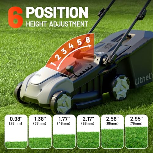 Litheli 40V Brushless Push Mower, 16″ Cordless Lawn Mower, 6 Adjustable Heights (1-3″), 50L Collection Bag & Mulching, 2×5.0Ah Batteries & Charger Included - color: Jet Black