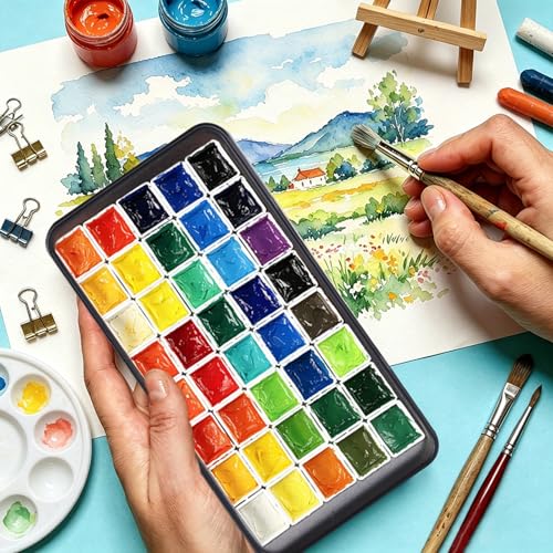 qianshan 40Pcs Empty Half Pans Watercolor Tin Palette with Magnetic Stripe - color: Black