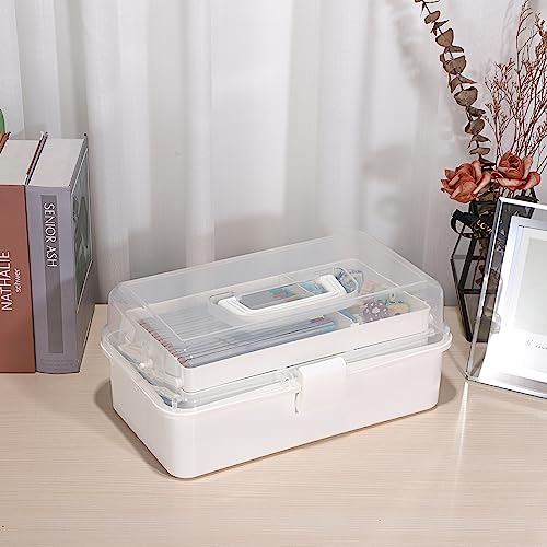 BTSKY 3-Layer Plastic Dividing Storage Box Craft Organizer and Storage - color: Beige White