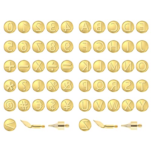 FUYGRCJ- 56Pcs Wood Burning Tip Set Letter Wood Burning Tool Including Alphabet Number Symbol Brass Alphabet Number Template for DIY Embossing Carving Craft Wood Burning