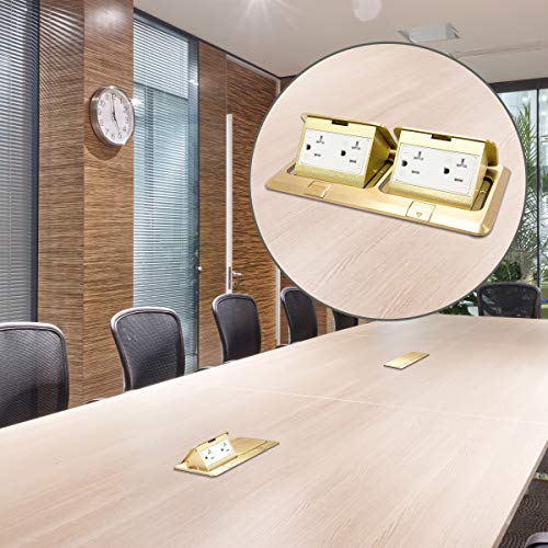 ENERLITES Dual Pop-Up Floor Box Kit 8.68“ x 4.75” with 20A Outlet, Brass - color: Brass 8.68 X 4.75 in
