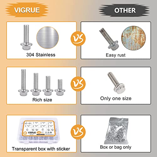 VIGURE 228PCS M6 M8 Metric Bolt Assortment Kit, M6 x 12/16/20/25/30mm Stainless Steel Flanged Hex Bolts and M8 x 16/20/25/30mm Flange Metric Bolts and Nuts Kit - size: 228PCS M6 M8 Metric Bolts