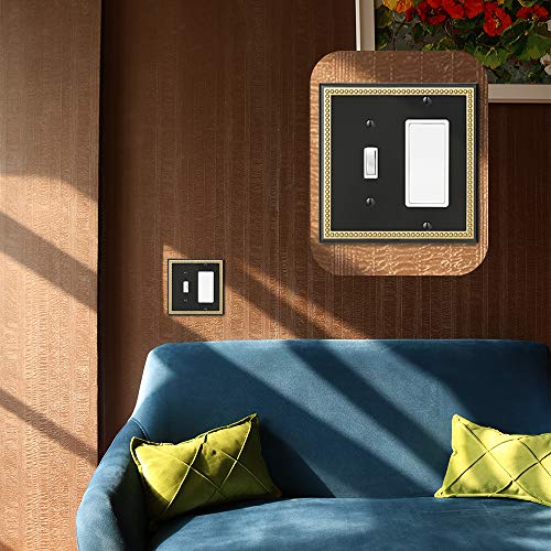 Pearled Frame Decorative Wall Plate Switch Plate Outlet Cover (Toggle/Decorator, Black & Dark Golden) - style: Toggle/Decorator