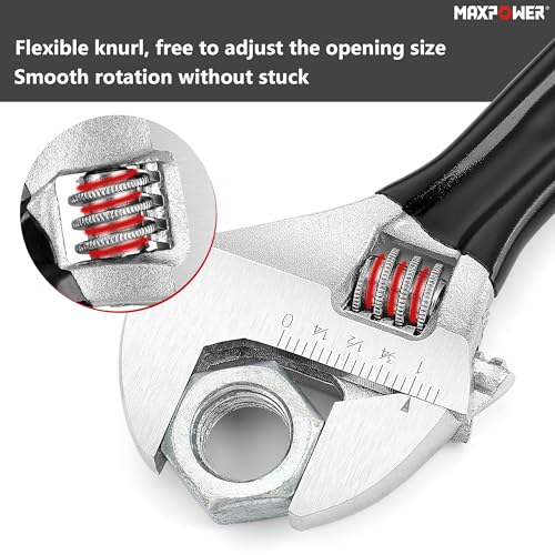 MAXPOWER Adjustable Wrench Set, 3-Piece Adjustable Wrenches 6-inch, 8-inch, 10-inch, Metric & SAE Scales, Extra-Wide Jaw and Soft Grip Wrench Set - size: 6" 8" 10"
