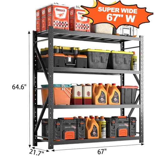 Metal Garage Shelving Unit, Heavy Duty Adjustable Industrial Storage Shelves, Steel Storage Rack for Garage, Warehouse, Basement, Black, 64.6" H x 67" W x 21.7" D, 1 Pack - size: 64.6"H x 67"W x 21.7"D