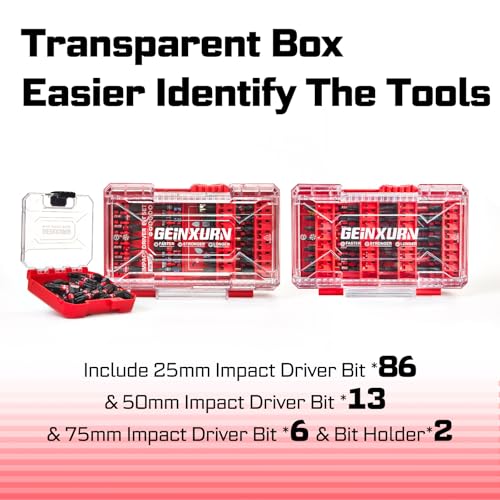 Geinxurn 107Pieces Impact Screwdriver Bits Set, Magnetic S2 Steel 1”/2”3”Phillips/Square/Torx/Slotted/Hex/Pozi Bits Tips and Impact Bit Holder with Storage Box Case - style: STKB107