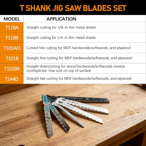 50 Pack T-Shank Jigsaw Blades Set for Wood Metal Plastic Cutting