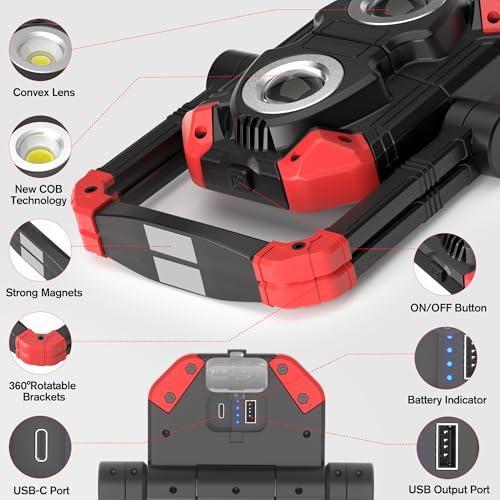 Adelante Rechargeable Work Lights 2 Pack, 2500LM, Magnetic Base, 360° Stand