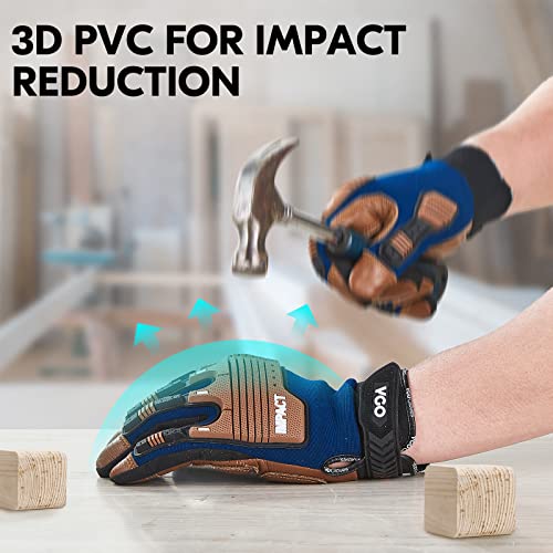 Vgo...…1Pair Leather Heavy Duty Work Gloves,Mechanics Gloves,Impact Resistant, Anti-Vibration, Water-repellent (CA7725) - color: 1 Pair - Blue, size: Large (Pack of 1)
