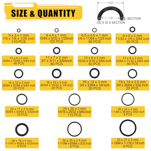 780PCS 18 Sizes Rubber O Ring Assortment Kit with 180° Pick & Hook Tool - size: 780PCS