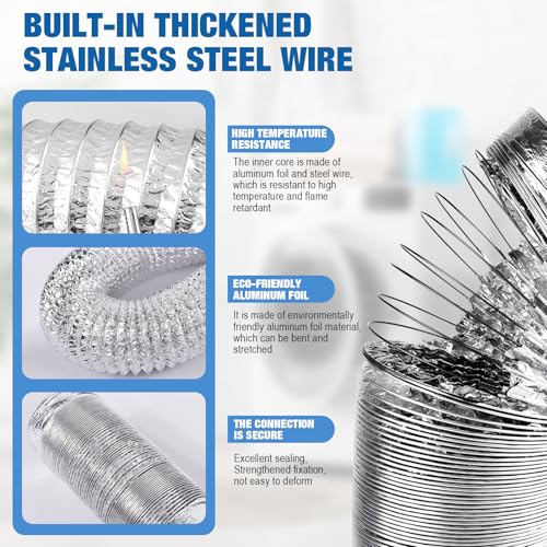 4 Inch Silver Dryer Vent Hose for Tight Space Includes 2 90-degree Dryer Vent Elbow and 1 Dryer Vents Duct, Flexible Dryer Hose Vent Kit-Space Saving, Indoor Dryers Vents Connector, Easy installation