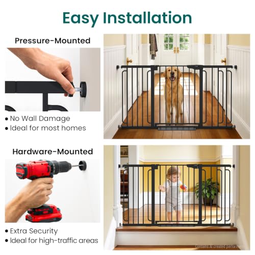 Cumbor 30.4-56.8" Extra Wide Baby Gate, Auto Close Dual Lock Dog Gate Black - color: Black, size: 30.4"-56.8" W x 30.5" H