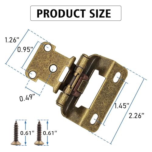 8 Pack (4 Pairs) 1/2 Inch Overlay Antique Brass Hinges Self Closing - color: Antique Brass, size: 8 Pack (4 Pairs)