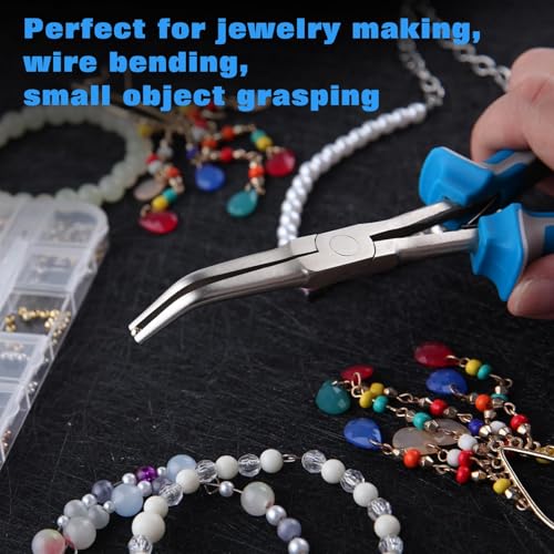 SPEEDWOX Long Reach Bent Needle Nose Pliers with Smooth Jaw Extra Long Nose Precision Wire Looping Pliers Needle Remover Pliers for Hard to Reach Narrow Spaces Jewelry Making Tools Fishing Tools - style: Bent Needle Nose Pliers Smooth Jaw