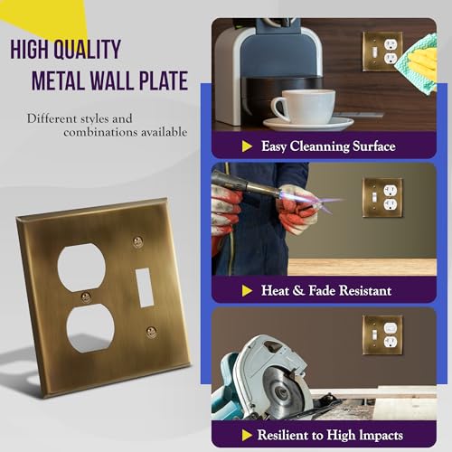 ENERLITES Combination Toggle & Duplex Metal Wall Plate, Antique Brass - color: Antique Brass, size: Standard Size