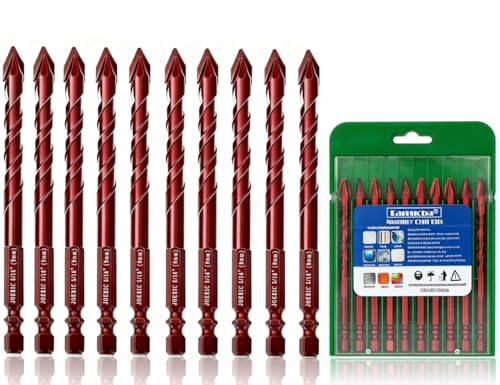 10pc 5/16” Red Special Crooked Head Eccentric Drill Bit Set, 8mm Porcelain Tile Drill Bit Concrete Drill Bit for Glass,Brick,Plastic,Cement,Wood,Ceramic,Metal,Marble. - size: 5/16 in