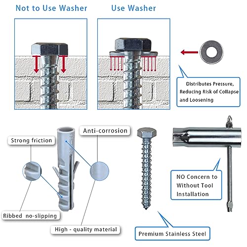 Drywall Anchors for TV Mount,Lag Bolt Kit | With Concrete Wall Anchors M8 Lag Bolts and Washer Installation on Brick or Concrete Wall by with Screw Hardware Tool Socket