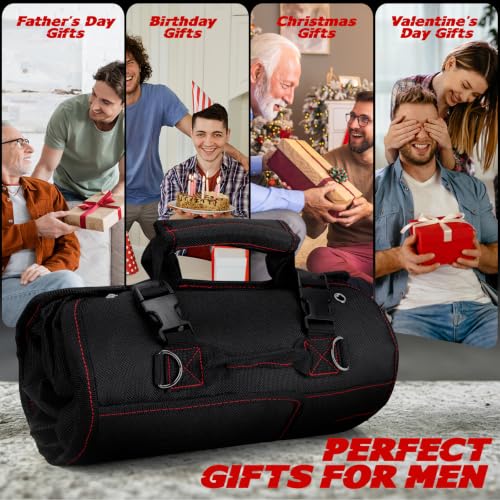 13-Pocket Roll Up Tool Bag with Clear and Mesh Pouches, Black