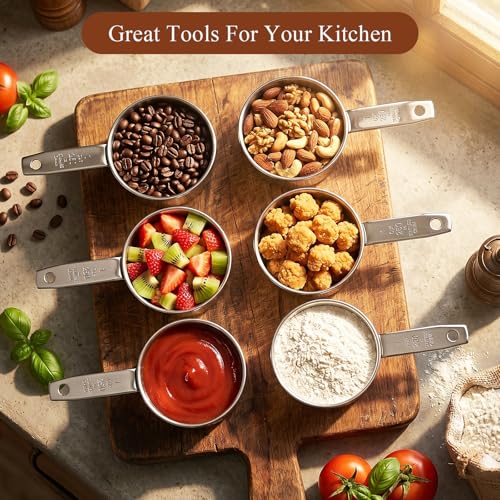 6Pcs Stainless Steel Measuring Cup, 1 Cup - 250ml Metal Measuring Cup, Comfortable Hand Feeling Measuring Scoops for Coffee Cooking Baking Kitchen - size: 1 Cup