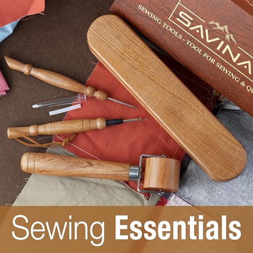 SAVINA 4Pcs Sewing Set, Tailor Clapper, Seam Roller, Stiletto & Seam Ripper - color: Tailor Clapper + Seam Roller + Stiletto + Brush