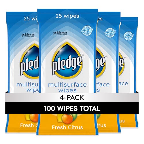 Pledge Multisurface Cleaning Wipes, pH Balanced, Fresh Citrus, 25 Count (Pack of 4, 100 Total Wipes) - size: 25 Count (Pack of 4)