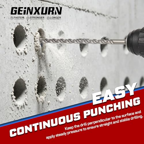 Geinxurn 5/16" x 8" SDS Plus Rotary Hammer Drill Bits, 15PCS Double Thread Masonry Drill Bits Set Carbide Tipped, Drilling in Brick, Stone and Concrete, Cement Walls - size: SDSBIT051608-015