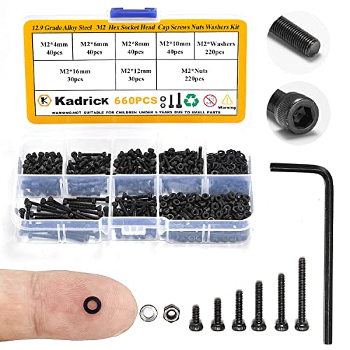 KADRICK 660Pcs M2 Screws Assortment,Hex Socket Head Cap M2 Bolts Kit - size: M2 660Pcs