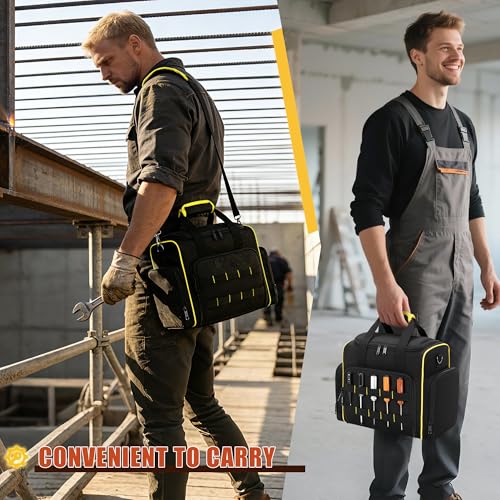 Marscamd Tool Bag with 3 Removable Cases, 2 Layers Tool Tote for Hand Tools - color: Black with Yellow Binding
