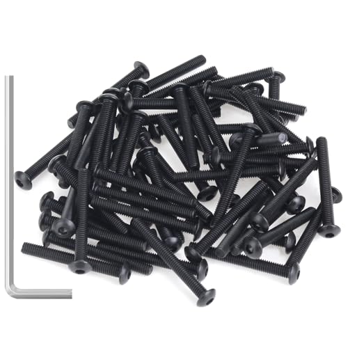 105 Pieces M3 x 25mm Button Head Socket Cap Screws, Thread Pitch 0.5mm, Sutemribor M3 Black Screws, 10.9 Grade Alloy Steel, Black Oxide Finish, Fully Threaded - size: M3 x 25mm, style: Button Head