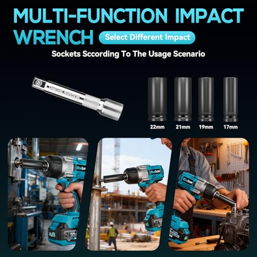 1/2 Inch Cordless Impact Wrench, 900 Ft-lbs (1200 N·m) High Torque Brushless Impact Driver Gun, 2300 RPM, 2×4.0 Ah Batteries, LED Light, 4 Sockets, Variable Speed Power Tool for Car & Tire Removal - size: Large