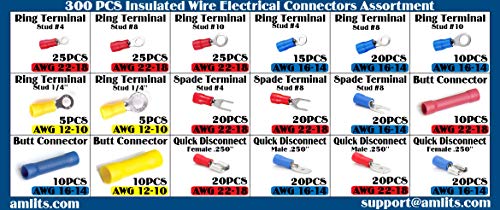 300 PCS Insulated Wire Electrical Connectors - Butt, Ring, Spade, Quick Disconnect - Crimp Terminals Connectors Assortment Kit